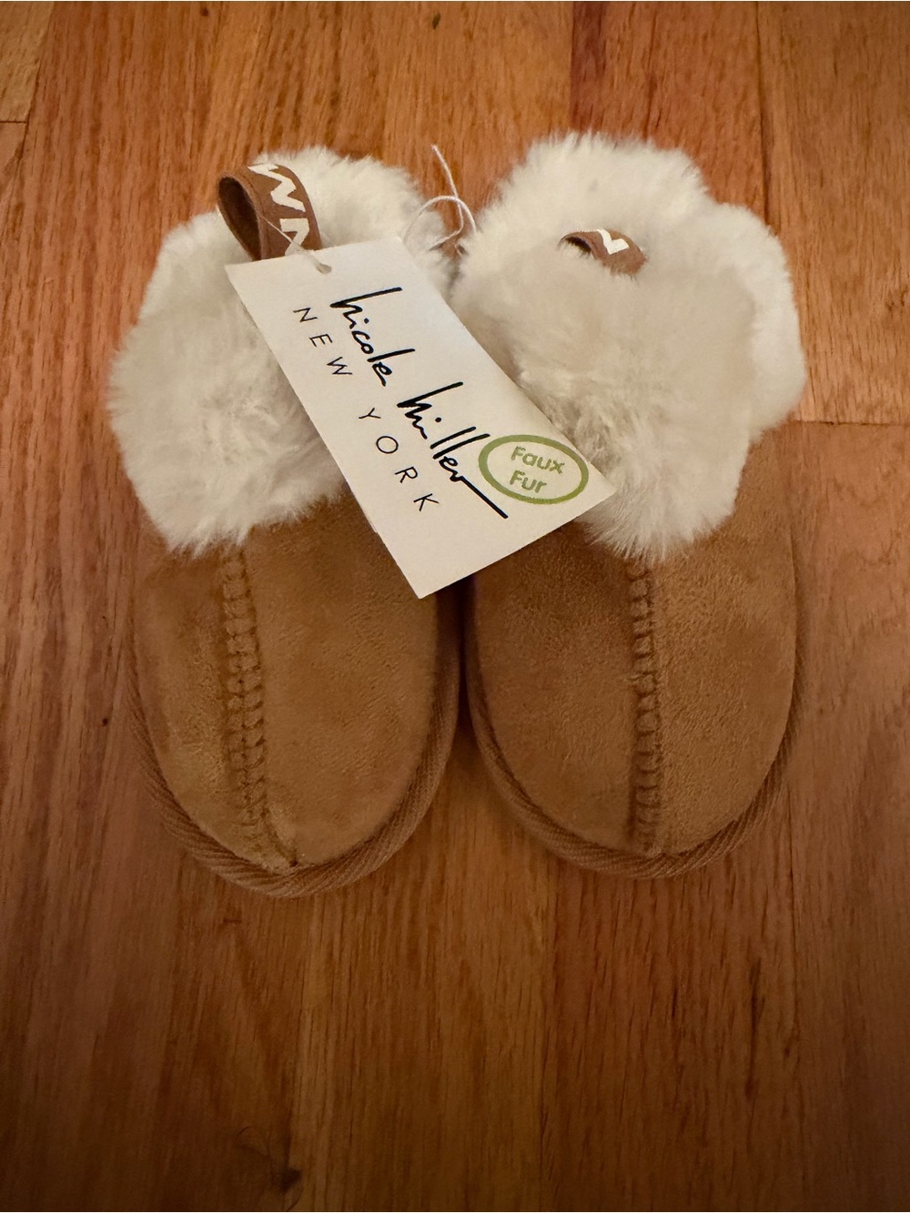 Nicole Miller Kids Tan Faux-Fur Lined Slippers